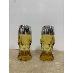 Vintage Viking Georgian Glass Amber Honeycomb Salt And Pepper Shaker Set